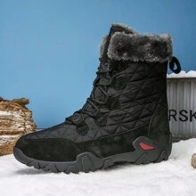 Men's Outdoor Snow Boots, Thermal Lined Warm Winter Shoes, Casual Soft Comfortable Leather Boots, Black