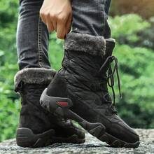 Men's Outdoor Snow Boots, Thermal Lined Warm Winter Shoes, Casual Soft Comfortable Leather Boots, Black