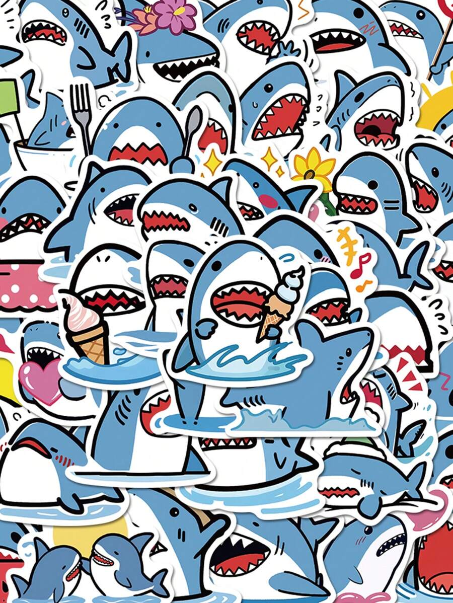 50张可爱小鲨鱼卡通涂鸦贴纸DIY装饰手机笔记本电脑手册水杯防水贴鲨鱼贴纸礼物，鲨鱼墙贴，彩虹破折号，涂鸦墙贴，可爱鲨鱼，手机贴，鲨鱼，贴纸，彩虹，鲨鱼，贴纸，鲨鱼贴纸，贴纸，鲨鱼，贴纸，贴纸，散装贴纸，笔记本电脑贴纸，逆戟鲸