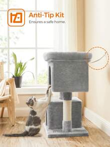 Feandrea Cat Tree, Cat Tower, Cat Condo For Kittens, Large Cat Perch, 2 Cat Caves, Scratching Post, Light Gray - Light Grey - View 5