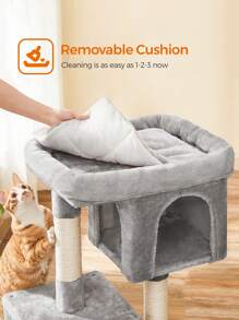 Feandrea Cat Tree, Cat Tower, Cat Condo For Kittens, Large Cat Perch, 2 Cat Caves, Scratching Post, Light Gray - Light Grey - View 7