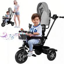 Triciclo Cochecito Para Bebé Con Música Y Luces - Gris - Ver 1