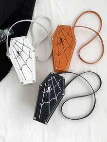 1pc Gothic Spooky Coffin Bag With Spider Web, Halloween Horrible Spider Web Crossbody Bag, Perfect Gift For Women, Happy Halloween, Halloween Purse, Perfect For Fancy Party Halloween Fashion & Gothic Fashion - Multicolor - View 7