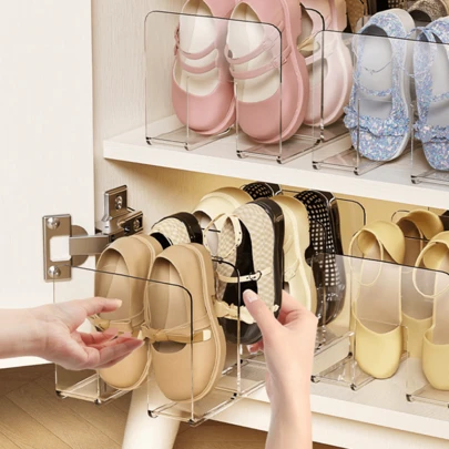 1pc Kids Shoes Storage Organizer Rack, Home Shoe Cabinet Saves Space, Vertical Transparent Shoe Box Holder