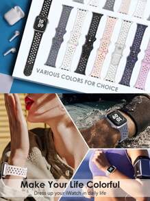 透气运动表带,兼容 38mm、40mm、41mm、42mm、44mm、45mm、49mm 表盘,男女通用,塑料软硅胶材质,彩色圆点孔设计,兼容 Series 11、10、9、8、7、6、5、4、3、2、1、SE、Ultra、3、2、1。 - 粉色 - 查看 12