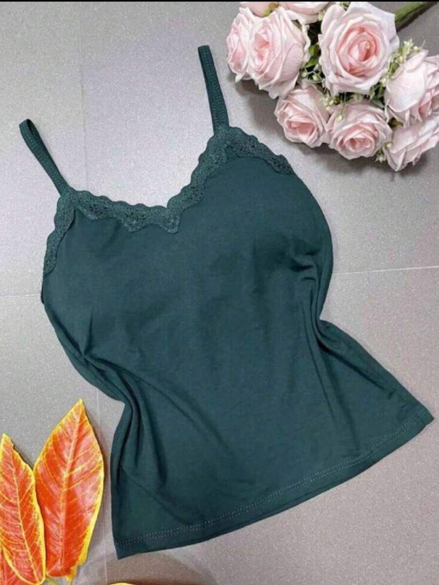 Women's Lace Tank Top With Cup - màu xanh lá - Xem 1