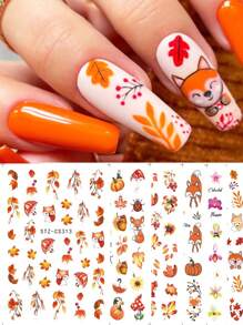 2/3PCS Autumn Leaf Pumpkin Nail Stickers Ghost Spider Blakc Cat Fox Beetle Design Self-Adhesive Slider Decor Small Simple Flower Festive Decoration Manicure Foils - Multicolor - View 1