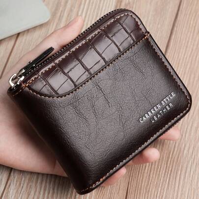 1pc Men's New Wallet With Crocodile Pattern PU Leather, Multi-Functional Zipper Casual Short Wallet, Suitable For Teens, Youth Students, Outdoor, Travel, Graduation Gifts, Birthday Dress Accessories Formal/Business Formal Valentine's Day Ideas