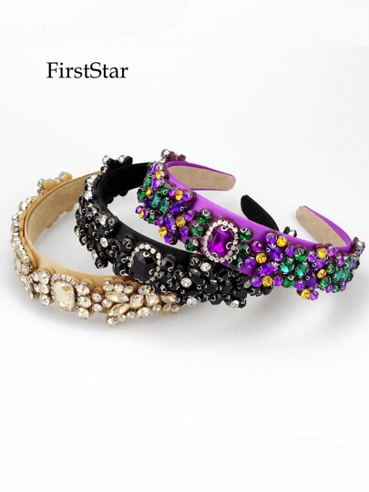 1PC Women Purple Black Sparkly Rhinestone Headbands Crystal Baroque Flower Hairbands For Gift Prom Hair Accessories, Hair Band, Hair Hoop, Autumn