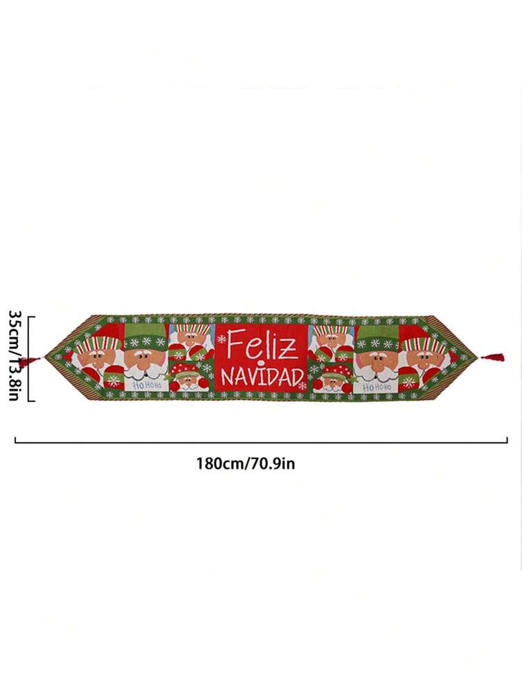1 件，奢华圣诞针织桌旗，带流苏、圣诞老人和驯鹿图案、不对称形状、圣诞节节日派对桌面装饰、家庭客厅装饰、圣诞氛围用品、独特礼物 - 彩色 - 查看 3