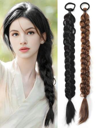 Synthetic 18 Inch 1 Pack Tie Rubber Band Ponytail Hair Extensions ,Lovely Pony Tail Extensions Braids For Women Braided Hair Accessories, Fashionable Braided Fake Hairpieces For Womem Daily Party