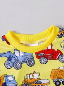 Baby Boy 2pcs Spring Autumn Kids Cartoon Car Print Sweatshirt & Pants Casual Outfit Set