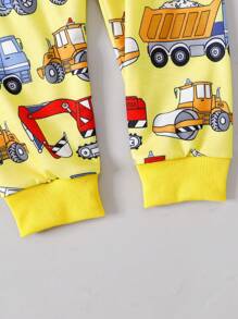 Baby Boy 2pcs Spring Autumn Kids Cartoon Car Print Sweatshirt & Pants Casual Outfit Set