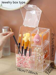 1pc Plastic Makeup Brush Storage Box, Minimalist Clear Multifunction Makeup Brush Storage Holder For Home,For Holiday Beach, Bathroom Collection, Bedroom Collection, Large Capacity - Clear - View 10