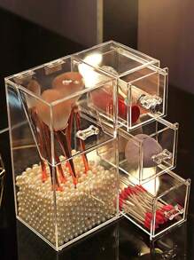 1pc Plastic Makeup Brush Storage Box, Minimalist Clear Multifunction Makeup Brush Storage Holder For Home,For Holiday Beach, Bathroom Collection, Bedroom Collection, Large Capacity - Clear - View 9