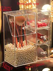 1pc Plastic Makeup Brush Storage Box, Minimalist Clear Multifunction Makeup Brush Storage Holder For Home,For Holiday Beach, Bathroom Collection, Bedroom Collection, Large Capacity - Clear - View 7