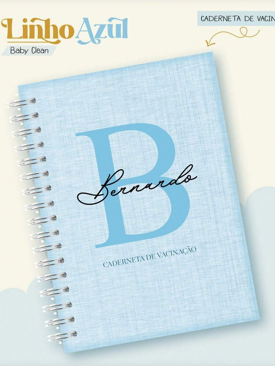 Vaccination Booklet Hardcover - Personalized For Boy - Blue Linen - View 1