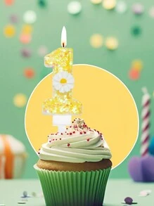 Yellow Crystal White Daisy Number Candles 0-9 For Birthday Party Cake Decorations - Multicolor - View 5