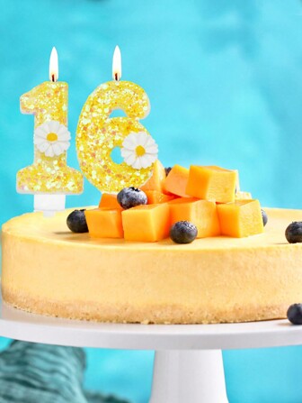 黄水晶白雏菊数字蜡烛 0-9 适用于生日派对蛋糕装饰