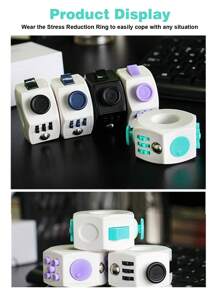 1pc减压魔环指尖减压神器抵抗烦躁焦虑缓解多动症骰子青少年上课无聊打发时间魔方成人无限发泄手指休闲玩具 - 彩色 - 查看 10