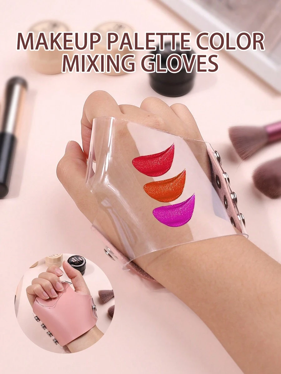 klimonla 1 件化妆调色板，手调色板专业化妆师手套 PU 皮革手套功能性化妆美容美甲工具，可更快混合液体眼影 - 彩色 - 查看 1