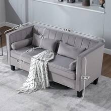 Low-Key Modern 2-Seater Fabric Sofa Chair, Soft And Comfortable Velvet Fabric, Suitable For Living Room, Bedroom, Office (Grey) - 灰色+絨+海綿+2座 - 查看 3