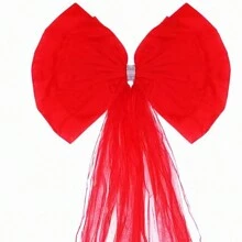 圣诞节入口装饰蝴蝶结套装，超大号欧根纱蝴蝶结，带水钻亮片，红色双层豪华套装，欧根纱全边缘装饰薄纱花，圣诞节和万圣节花环，窗帘，蝴蝶结尺寸约 60*80CM，欧根纱全边缘超长超宽 75*750CM，配有 6 个夹子，蝴蝶结是预制的，只需用夹子固定在欧根纱上，易于使用 - 彩色 - 查看 3
