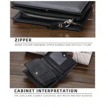 1pc Deep Coffee Retro Faux Leather Short Wallet With Zipper & Button Closure BAELLERRY Large Capacity Credit/Bank Card Holder Coin Purse Wallet Small Old Money Style Men - Coffee Brown - View 9