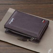 1pc Deep Coffee Retro Faux Leather Short Wallet With Zipper & Button Closure BAELLERRY Large Capacity Credit/Bank Card Holder Coin Purse Wallet Small Old Money Style Men - Coffee Brown - View 5