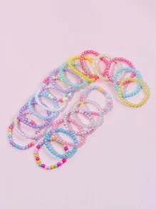 20pcs/Set Colorful Beaded Bracelets For Girls, Suitable For Parties, Holidays And Birthday Gifts