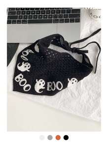 1 件万圣节派对幽灵/蜘蛛网蜘蛛南瓜蝙蝠魔鬼独特成人头带，深色风格钩针编织头带，秋冬装饰性能三角围巾，优雅发饰 - 彩色 - 查看 3