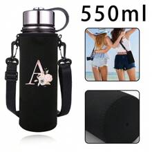1个粉色花卉字母印花保温水瓶套，适用于550ml/750ml/1000ml/1500ml水瓶，采用防水尼龙材质，配有可调节束带，适合徒步旅行、露营和运动。 - 黑色 - 查看 25