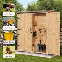 Outdoor Furniture Outdoor Storage Cabinet With Waterproof Roof, Storage Double Lockable Doors Garden Herramientas Tools Shed With 2 Removable Shelves, Wooden Storage Shed With Large Herramientas Tools Storage Space, Indoor And Outdoor Shed For Garden, Patio, Backyard, Front Porch, Garage - 天然木材 - 查看 5