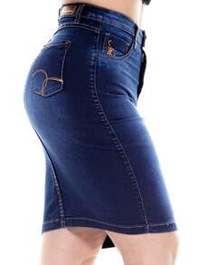 Women Denim Skirts - 深色水洗藍 - 查看 1