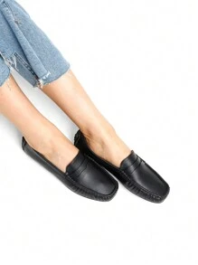 Women's Dressy Casual Slip-On Penny Loafers For Business And Office Wear Comfortable Arch Support Faux Leather Driving Loafer Shoes - 黑色/PU - 查看 7