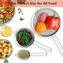Stainless Steel Fine Mesh Strainers, Small, Medium, And Large Sizes With Sturdy Handle And Hook, Perfect For Coffee Filter Spoon, Sifting Spoon, Flour Sieve - Essential Kitchen Tools