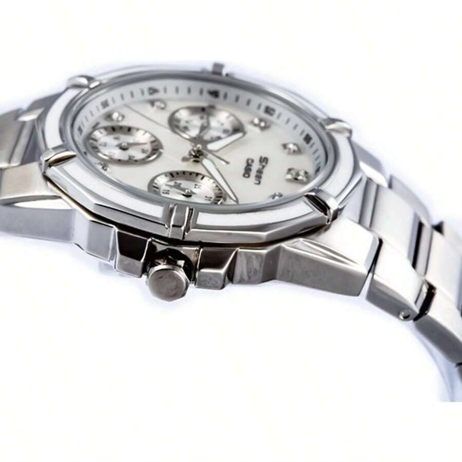 Casio SHEEN Waterproof Stainless Steel Strap Analog Mother Of Pearl
