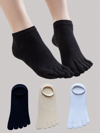 3pairs Women's Plus Size Solid Color Shallow Ankle Toe Socks, Suitable For Daily Casual Or Sports Wear, Fall
