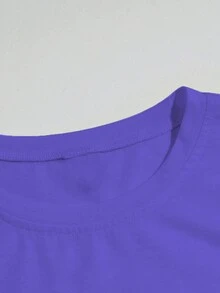 Áo thun tay ngắn cổ tròn in họa tiết thời trang cá nhân hóa, bó sát, giản dị dành cho nữ (có thể tùy chỉnh với nhiều mẫu/ảnh làm quà tặng), mùa hè - Màu tím - Xem 5