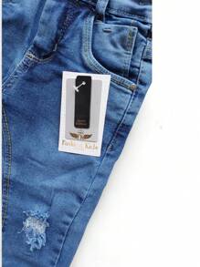 Boys' Ripped Destroyed Jeans With Elastane And Waist Adjuster - 藍色 - 查看 7