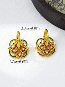 1pair Enamel Matte Retro Colored Circle Earrings With Chinese Style Design, Can Be Worn In Multiple Ways - Small Pearl - View 5