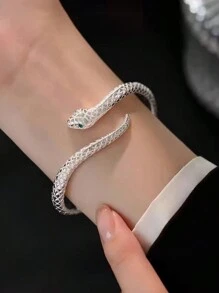 1 pieza Brazalete de moda personalizado con diseño de serpiente encrusted con cristal poderoso, ajustable, apto para uso diario, salidas y fotografía, regalo significativo para mejores amigos