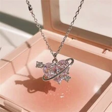 1pc Sparkling Pink Gemstone Pendant Necklace, Uniquely Feminine Valentine's Day Valentines School - Multicolor - View 8