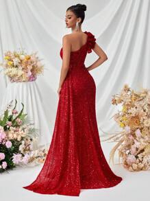 ADYCE 长款亮片正式晚礼服，荷叶边肩部，前开衩，露背，适合派对、宴会、婚礼、优雅舞会礼服，适合婚礼嘉宾、毕业典礼、晚宴