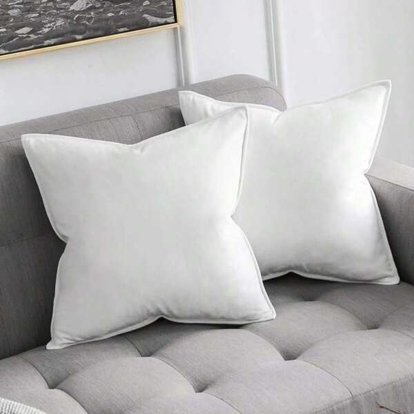 2pcs Nordic Style Solid Color Flannel Fringed Pillow Covers (Pillow Insert Not Included), Square Cushion Covers, Holiday Home Decorative Pillows, Soft & Comfortable Linen-Like Fabric, Modern Decor For Sofa, Bedroom, Dorm