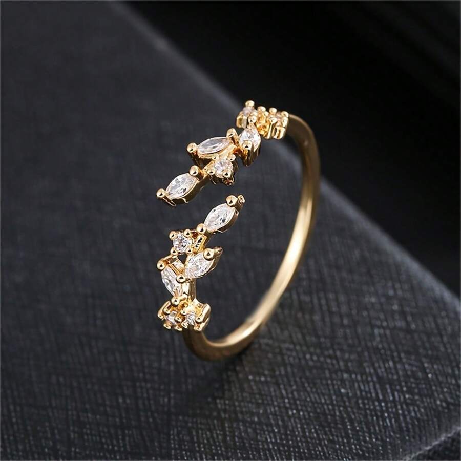 1pc Fashion Leaf Zirconia Embellished Open Ring, Minimalist & Versatile - ring - View 1