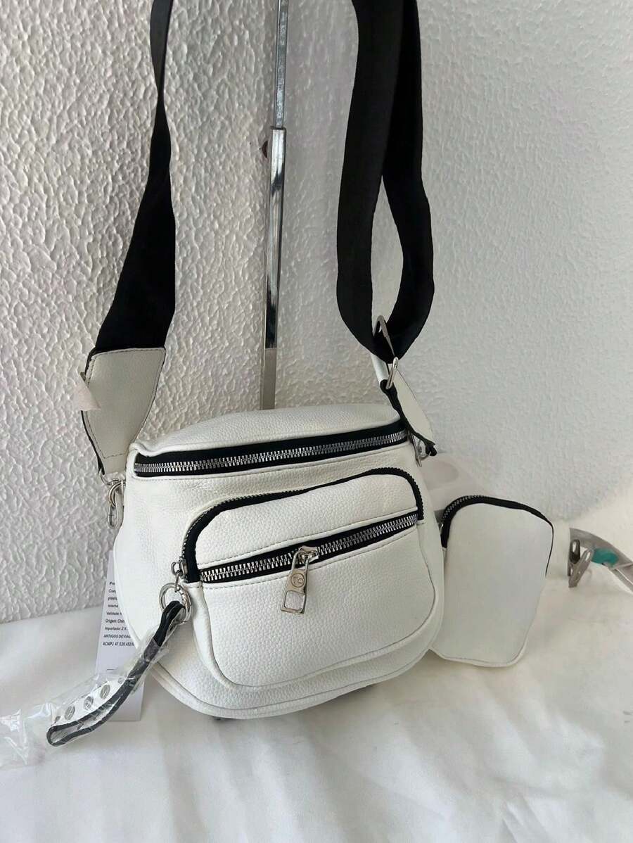 Women's Bag Kit With A Coin Purse Crossbody Bag Large Stylish Modern Blogger With Wide Strap In Pure Black - White - View 1