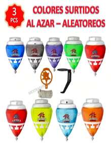 3 Piezas Trompo Mexicano Peonza Trompos Cometa Modelo AZTECA - Colores Surtidos al Azar - Trompo de Juguete México - 3 Trompos AZTECA - Color Surtido al Azar - Ver 3