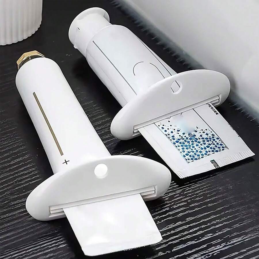 2 件创意手动牙膏挤压器适用于护手霜、化妆品、牙膏架带吸盘家居浴室装饰秋季装饰返校 - 白色 - 查看 1
