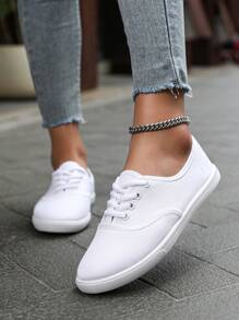 Sapatos Flat de Lona Sólida para Homens, Sapatos Respiráveis com Cadarço de Bico Redondo Antiderrapantes, Sapatos de Lona Clássicos para Homens, Sapatos Casuais de Cano Baixo com Cadarço Sólido, Sapatos Confortáveis para Homens, Tênis, Sapatos para Outdoor